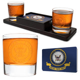 U.S Navy Whiskey Glass Set of 2. Unique Gift for Men, Home Bar Gifts, Glassware Decorations Accessories, Bar Tumbler. Crystal. 11 Oz Veteran