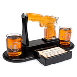 Pistol Set for Men With Whiskey Glass Set of 2. Second Amendment Liquor Decanter, Unique Gift for Men, Present for Military or Veteran. 9 Oz Gun