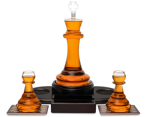 Chess Whiskey Decanter Set for Men With 2 Pawn Shot Glasses. Liquor Decanter, Whiskey Gift Set, Gift for Men. Decanter Set With Glasses for Alcohol