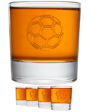 Soccer Ball Whiskey Glass Set of 4. Unique Gift for Men or Dad, Son Daughter, Home Bar Gifts, Bar Tumbler. Crystal Clear Finish. 11 Oz