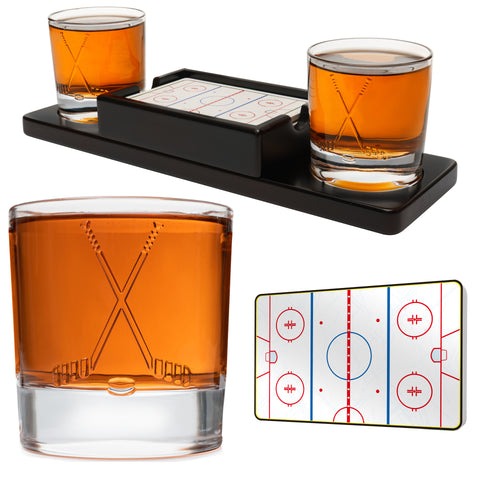 Hockey Stick Whiskey Glass Set of 2. Unique Gift for Men or Dad, Son Daughter, Home Bar Gifts, Bar Tumbler. Crystal Clear Finish. 11 Oz