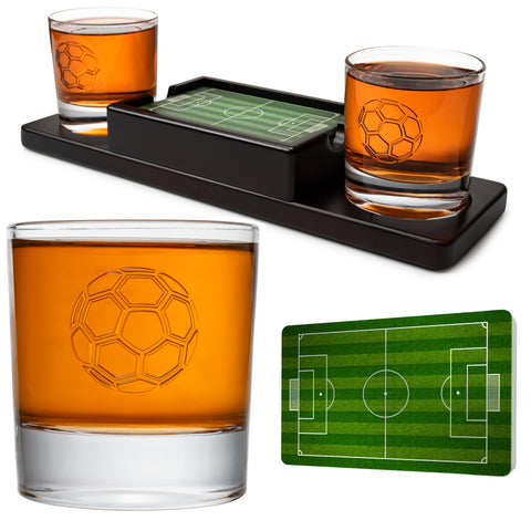 Soccer Ball Whiskey Glass Set of 2. Unique Gift for Men, Premium Glassware Decorations Accessories, Bar Tumbler. Crystal. 11 Oz