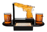 Pistol Set for Men With Whiskey Glass Set of 2. Second Amendment Liquor Decanter, Unique Gift for Men, Present for Military or Veteran. 9 Oz Gun