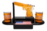 Pistol Set for Men With Whiskey Glass Set of 2. Second Amendment Liquor Decanter, Unique Gift for Men, Present for Military or Veteran. 9 Oz Gun