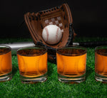 Baseball Ball Whiskey Glass Set of 4. Unique Gift for Men, Home Bar Gifts, Glassware Decorations Accessories, Bar Tumbler. Crystal. 11 Oz