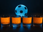 Soccer Ball Whiskey Glass Set of 4. Unique Gift for Men or Dad, Son Daughter, Home Bar Gifts, Bar Tumbler. Crystal Clear Finish. 11 Oz