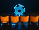 Soccer Ball Whiskey Glass Set of 4. Unique Gift for Men or Dad, Son Daughter, Home Bar Gifts, Bar Tumbler. Crystal Clear Finish. 11 Oz