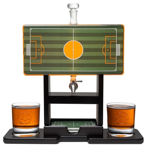 Soccer Field Whiskey Decanter Set. Unique Gifts for Men or Dad, Home Bar Gifts. Football Liquor alcohol, Bar Tumbler, Alcohol Decanter Set