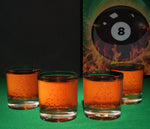 8 Ball Whiskey Glass Set of 4. Unique Gift for Men or Dad, Son Daughter, Home Bar Gifts, Premium Glassware Decorations, Bar Tumbler. Crystal. 11 Oz