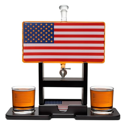 USA FLAG Whiskey Decanter Set. Unique Gifts for Men or Dad, Home Bar Gifts. Liquor Alcohol, Bar Tumbler, Alcohol Decanter Set