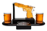 Pistol Set for Men with Whiskey Glass Set of 2. Gun Liquor Decanter, Unique Gift for Men, Present for Military or Veteran. 9 oz Alcohol