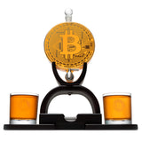 Bitcoin Whiskey Decanter Set. Unique Gift for Men, Whiskey Glasses Style Premium Glassware Cryptocurrency, Bar Tumbler. Crystal. 11 Oz