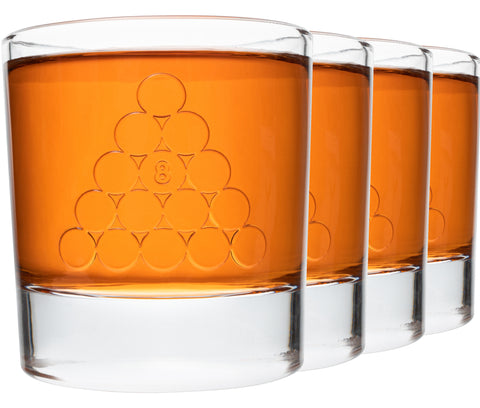 8 Ball Whiskey Glass Set of 4. Unique Gift for Men or Dad, Son Daughter, Home Bar Gifts, Premium Glassware Decorations, Bar Tumbler. Crystal. 11 Oz