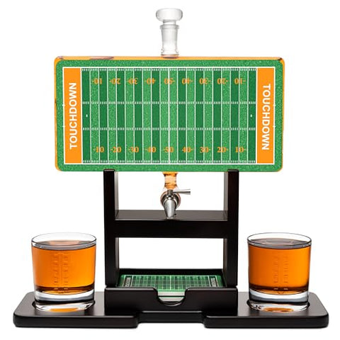 Football Field Whiskey Decanter Set. Unique Gifts for Men or Dad, Home Bar Gifts. Football Liquor Alcohol, Bar Tumbler, Alcohol Decanter Set